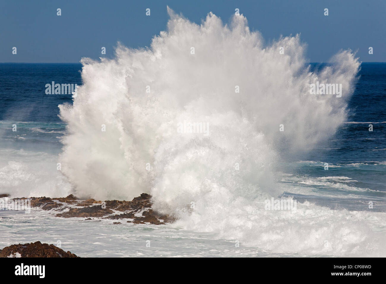 Rock in i picchi delle onde a tempeste Foce, Sud Africa, Eastern Cape, Tsitsikamma-Nationalpark, Plettenberg Bay Foto Stock