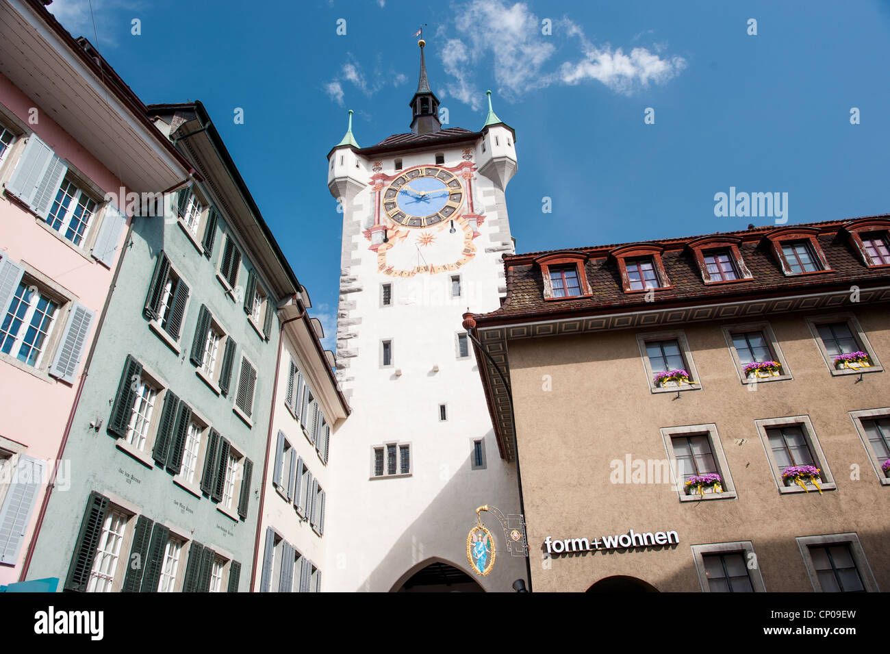 Torre della città di Baden, Argovia, Svizzera Foto Stock