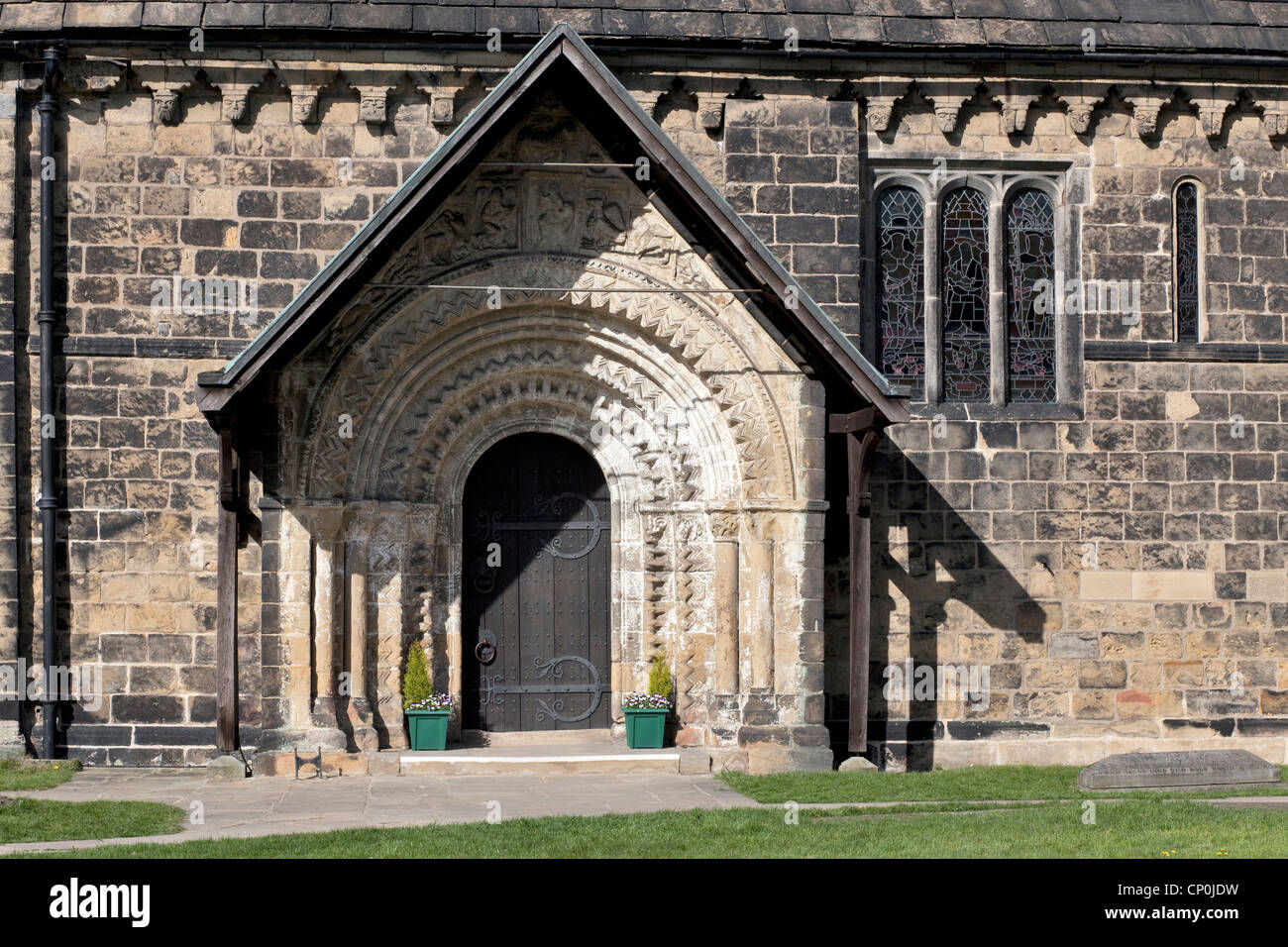 San Giovanni Battista Adel, chiesa di Inghilterra, la più antica chiesa normanna nel Regno Unito Foto Stock