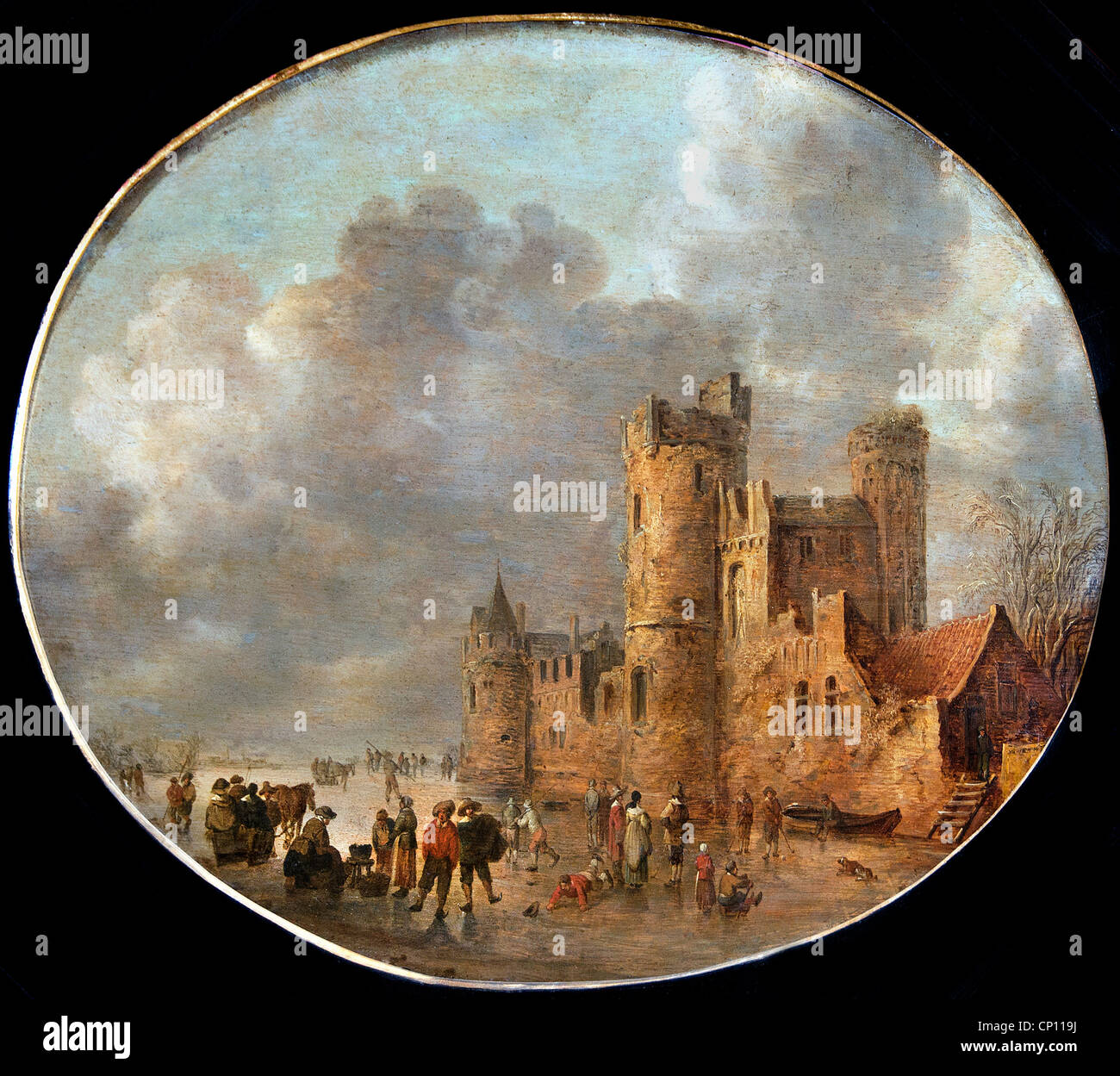 Patineurs devant onu château médiéval - i pattinatori di fronte ad un castello medievale del 1637 da Jan Josefsz van Goyen 1596 - 1656 olandese Foto Stock