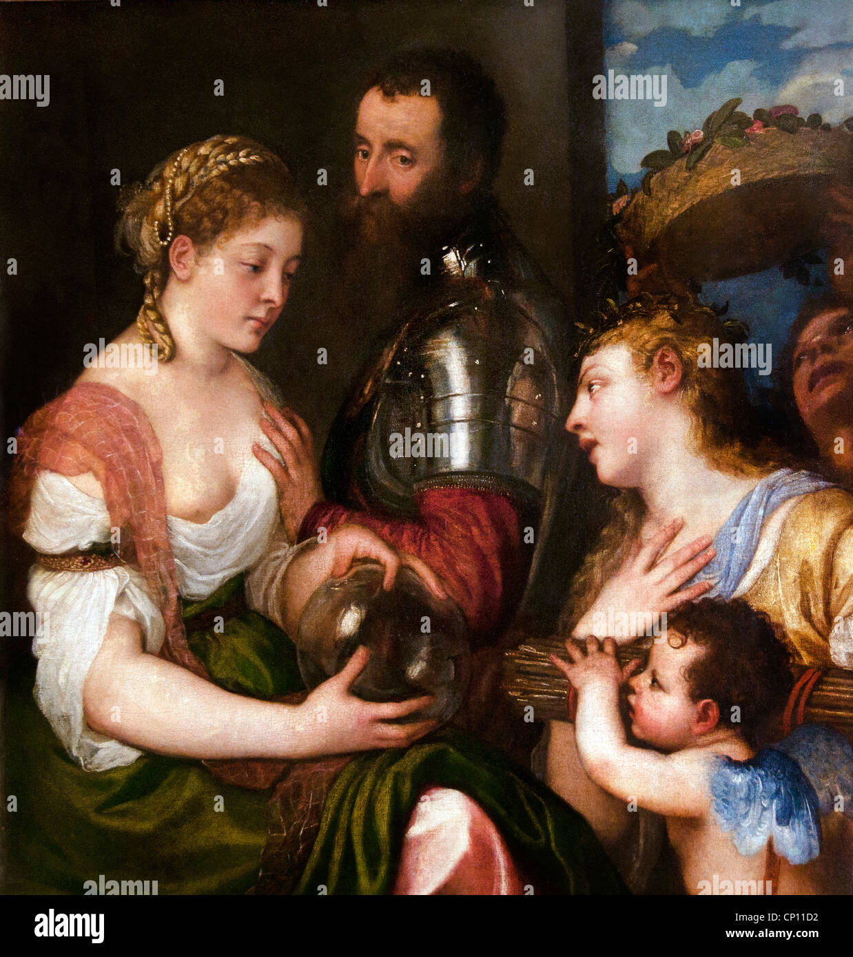 Allegoria domestici, erroneamente chiamato allegoria di Alfonso d'Avalos circa 1530 Tiziano - Tiziano Vecelli o Tiziano Vecellio1490 - 157 Foto Stock