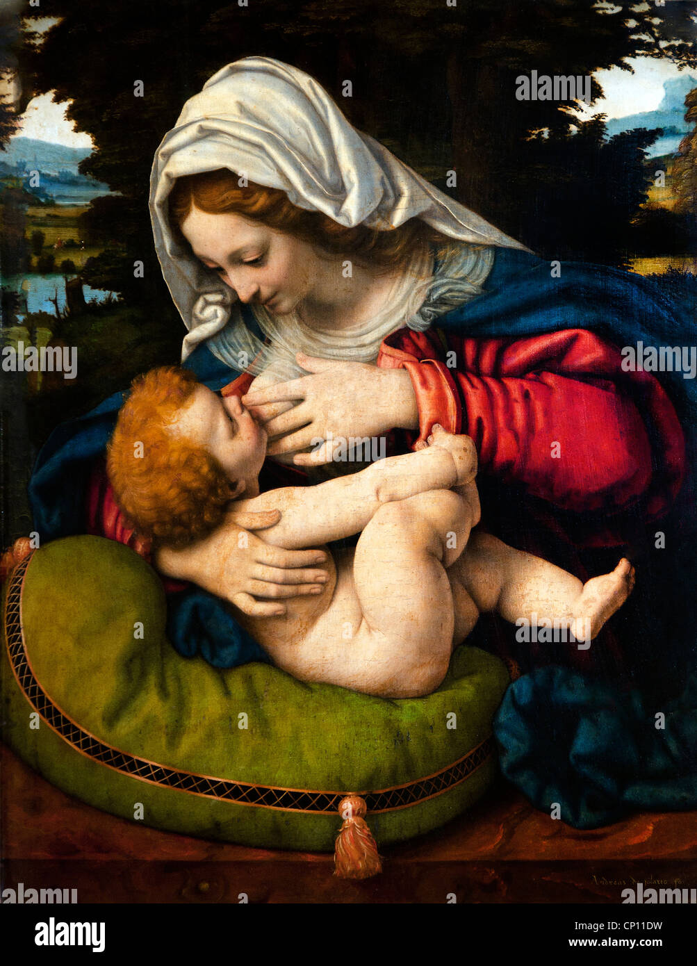 La Vergine Maria ( Gesù Cristo ) e cuscino verde 1507-10 da Andrea Solario 1460-1520 Italia Italiano Foto Stock