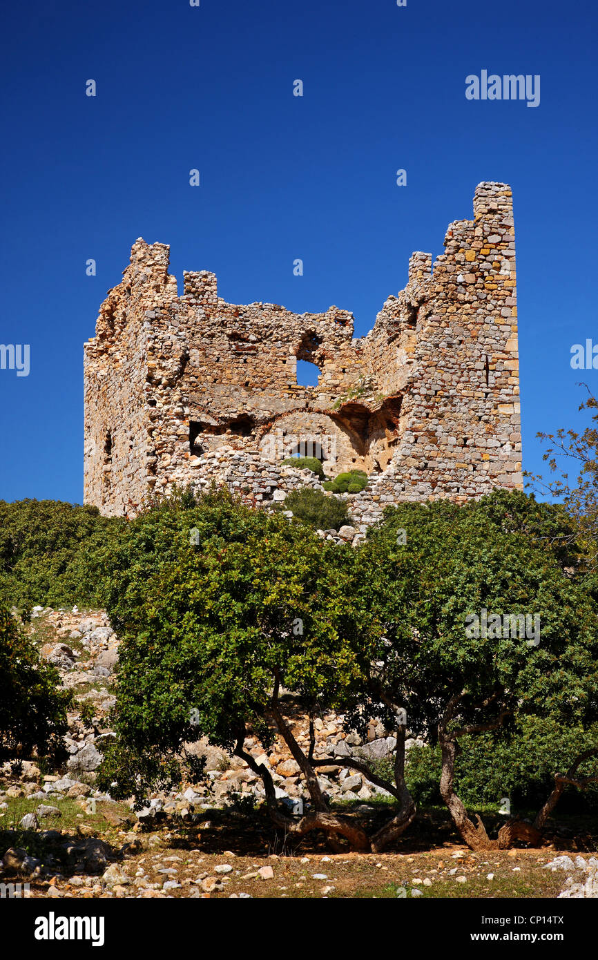 La Torre Genovese di Dotia, alla parte sud dell isola di Chios, nord-est Egeo, Grecia. Foto Stock