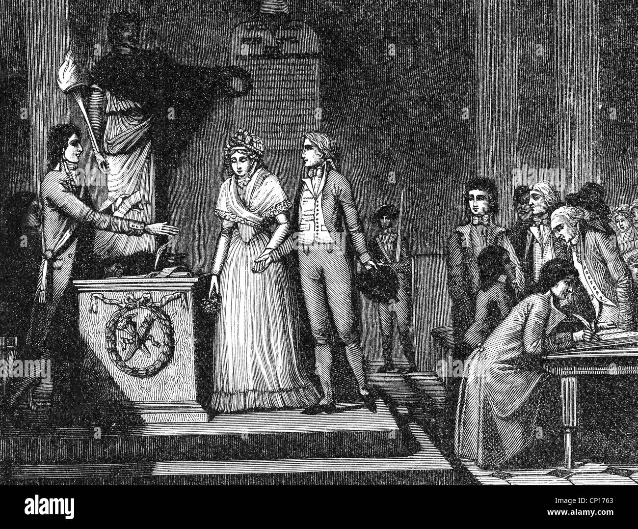 Persone, matrimonio cerimonia di nozze francesi durante il direttorio, 1791 - 1799, l'artista del diritto d'autore non deve essere cancellata Foto Stock