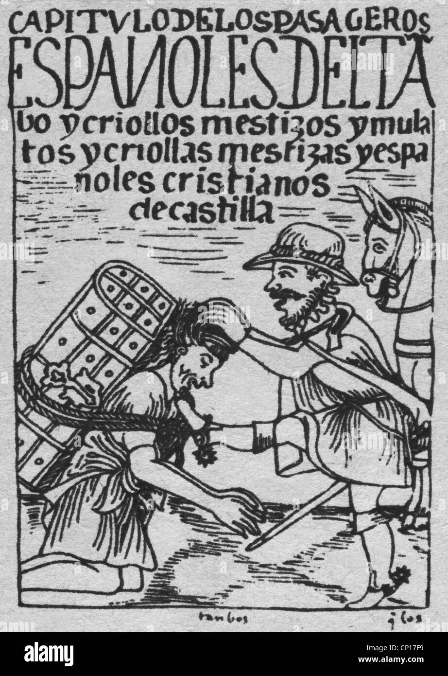 Geografia / viaggio, Perù, colonizzazione spagnola, Mestize sono torturati a portare le cariche, incisione a 'Nueva coronica y buen gobierno' di Felipe Guaman Poma de Ayala, circa 1613, diritti aggiuntivi-clearences-non disponibile Foto Stock