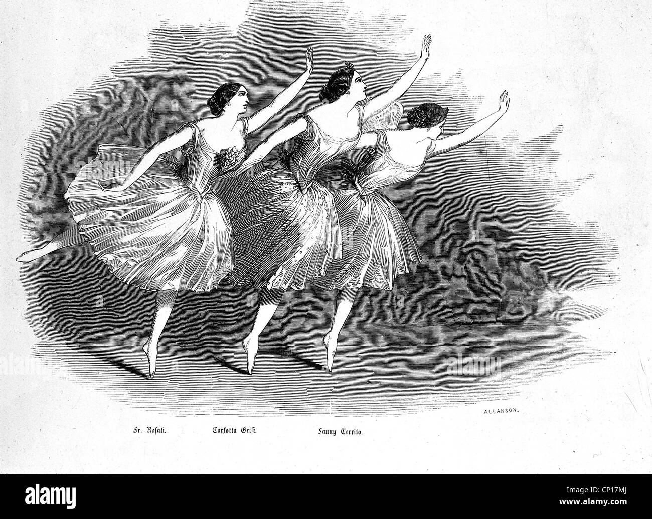 Danza, balletto, ballerina Fanny Cerriti, Carlotta Grisi, p. Rosati, balli, incisione in legno, 1853, diritti-aggiuntivi-non-disponibili Foto Stock