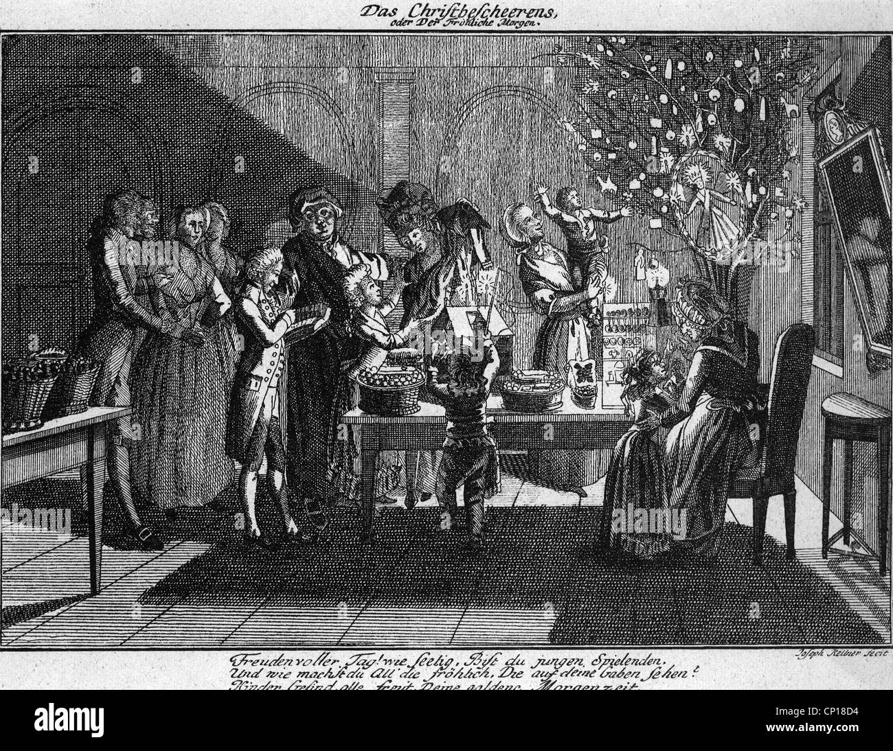 Natale, dono, la più antica illustrazione di questa tradizione cristiana, incisione in rame di Josef Kellner (1759 - 1814), Norimberga, circa 1780, diritti aggiuntivi-clearences-non disponibile Foto Stock
