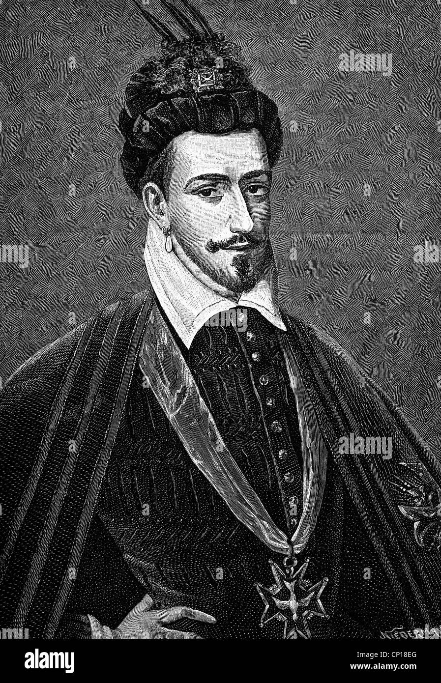 Enrico III, 19.9.1551 - 2.8 1589, Re di Francia 30.5.1574 - 2.8.1589, mezza lunghezza, incisione in legno, 19th secolo, , Foto Stock