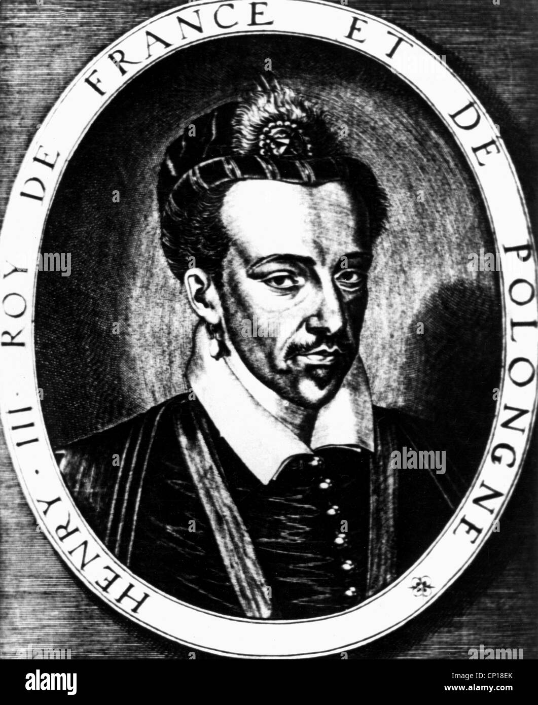Enrico III, 19.9.1551 - 2.8 1589, Re di Francia 30.5.1574 - 2.8.1589, ritratto, incisione su rame di Thomas de Leu, XVI secolo, , artista del diritto d'autore non deve essere cancellata Foto Stock