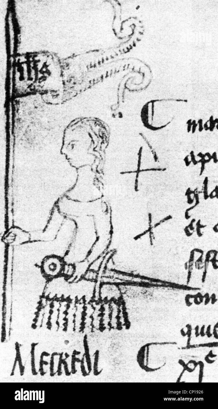 Giovanna d'Arco, 6.1.1412 - 30.5.1431, eroina nazionale francese, scetch di Clemente de Fauquembergue ai margini di un file, Parigi, 1429, Foto Stock