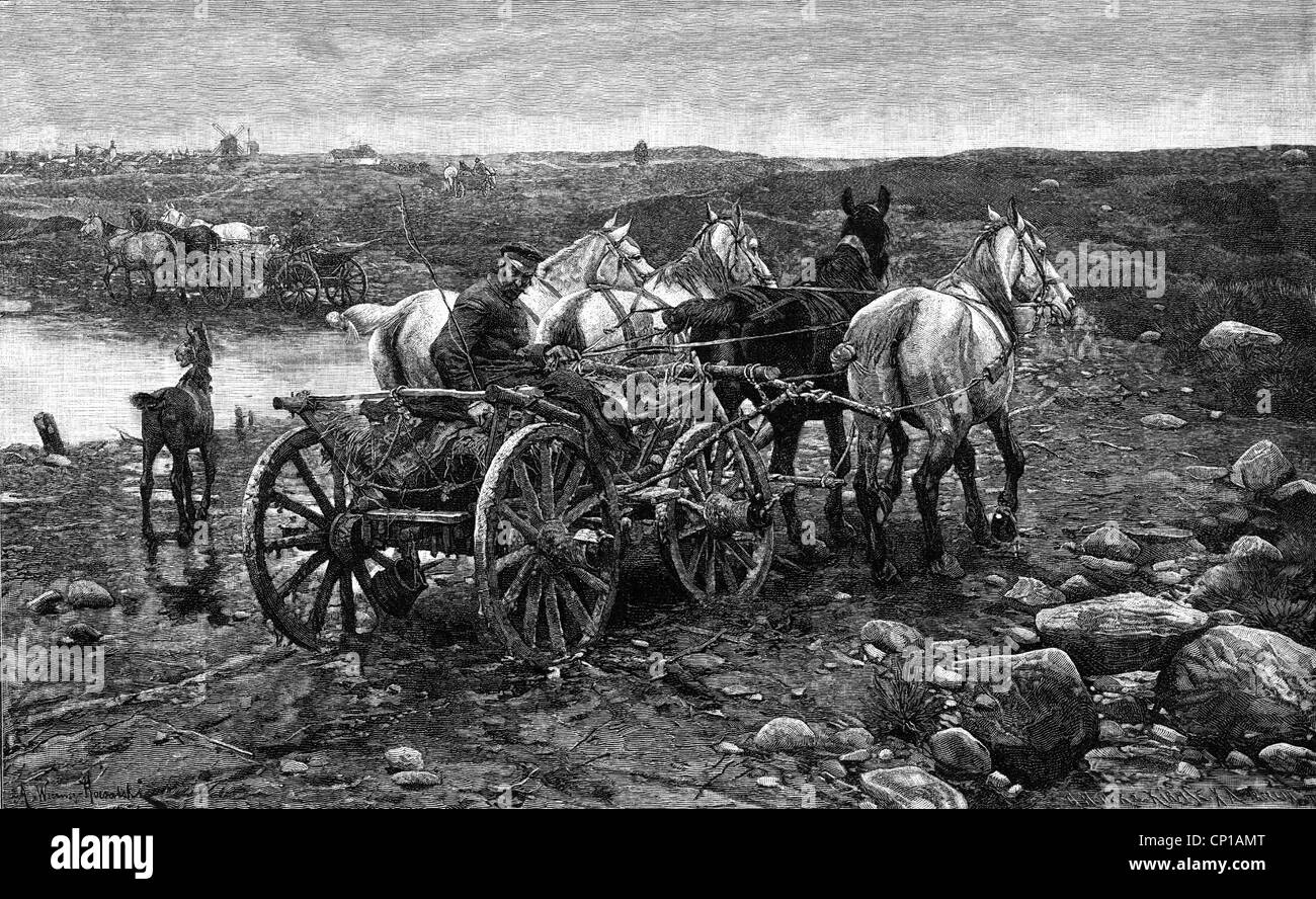 Trasporto / trasporto, pullman, pullman su strada di campagna, sulla strada per una città, dopo il disegno di Alfred Wiernsz-Kowalsky, incisione in legno, 1884, diritti aggiuntivi-clearences-non disponibile Foto Stock