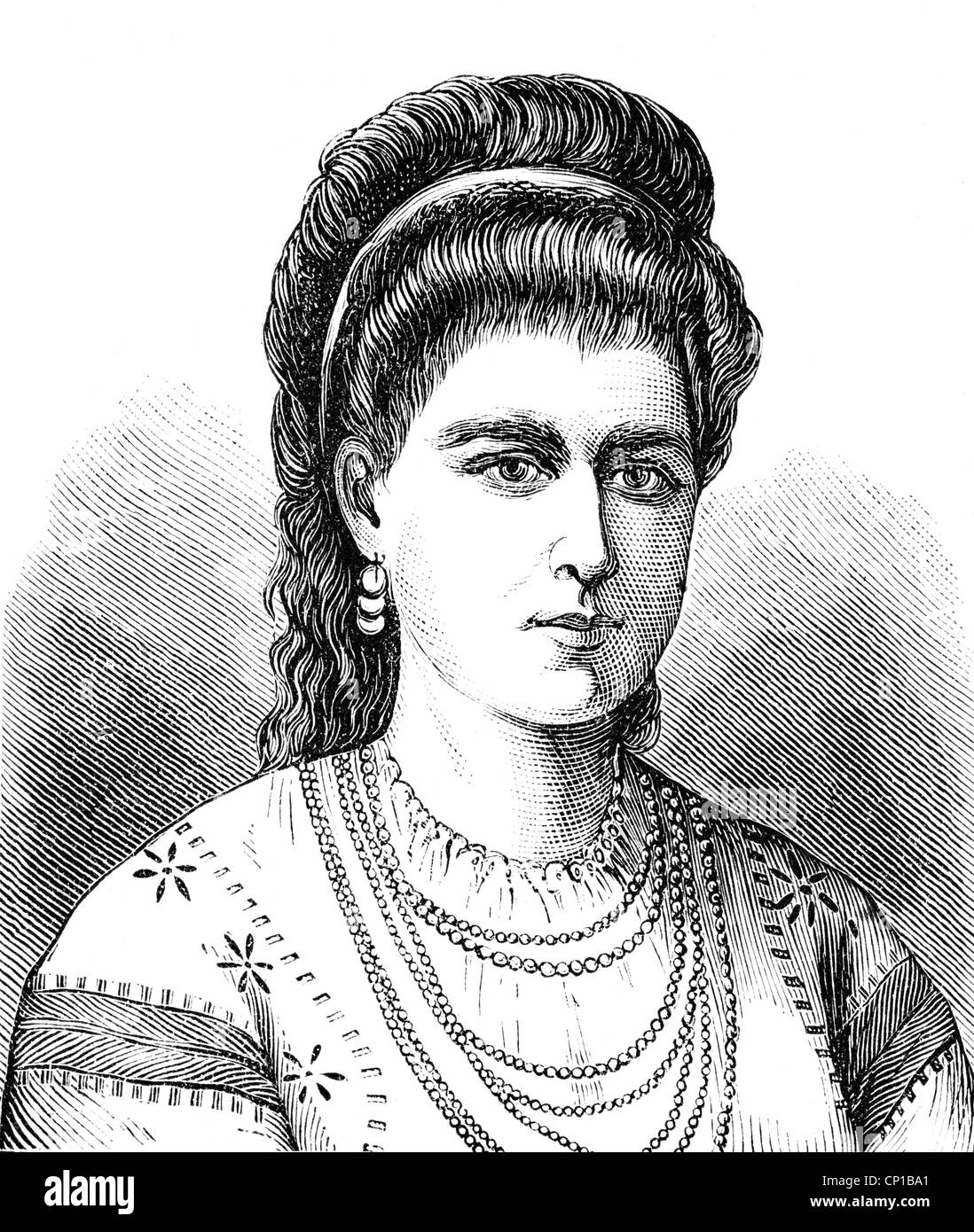 Elisabeth, 29.12.1843 - 2.3. 1916, Consorte Regina di Romania 26.3.1881 - 10.10.1914, ritratto, incisione in legno, circa 1885, Foto Stock