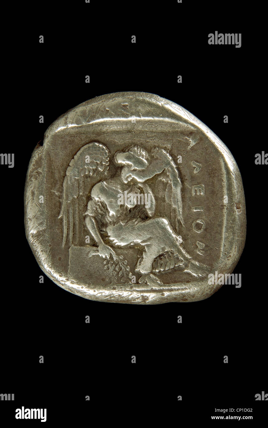 Soldi / finanza, monete, mondo antico, Stater, retro, seduta Nike, argento, Elis, Olimpia, metà del IV secolo AC, Museo Kestner, Hannover, storico, storico, Grecia, greco, mintage, Dio, dei, divinità, profilo, faccia laterale, barba, religione, corona d'alloro, religione, sport, Giochi Olimpici, numismatica, mondo antico, spazio libero, diritti aggiuntivi-non disponibili Foto Stock