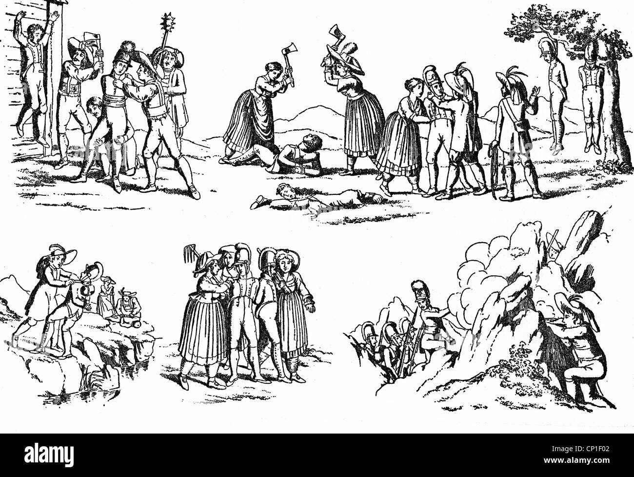 Eventi, ribellione tirolese, 1809, presunte atrocità, commesse da tirolesi, volantino bavarese, diritti aggiuntivi-clearences-non disponibili Foto Stock
