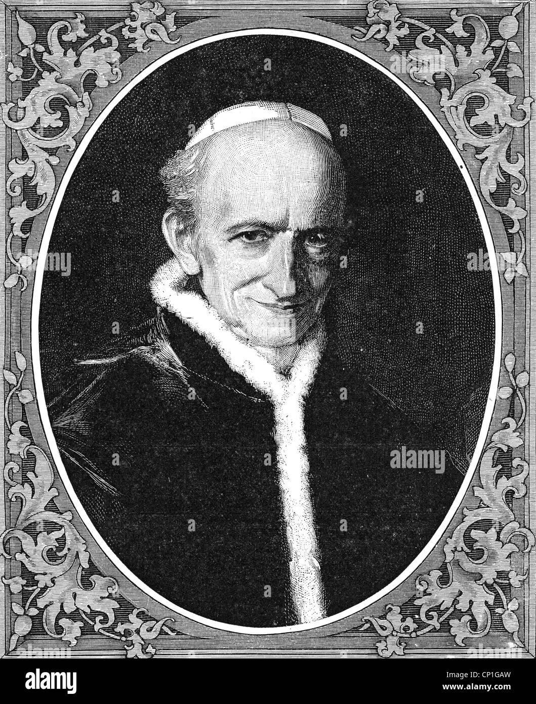 Leone XIII (Vincenzo Gioacchino conte Pecci), 2.3.1810 - 20.6.1903, Papa 20.2.1878 - 20.6.1903, ritratto, incisione in legno, 19th secolo, , Foto Stock