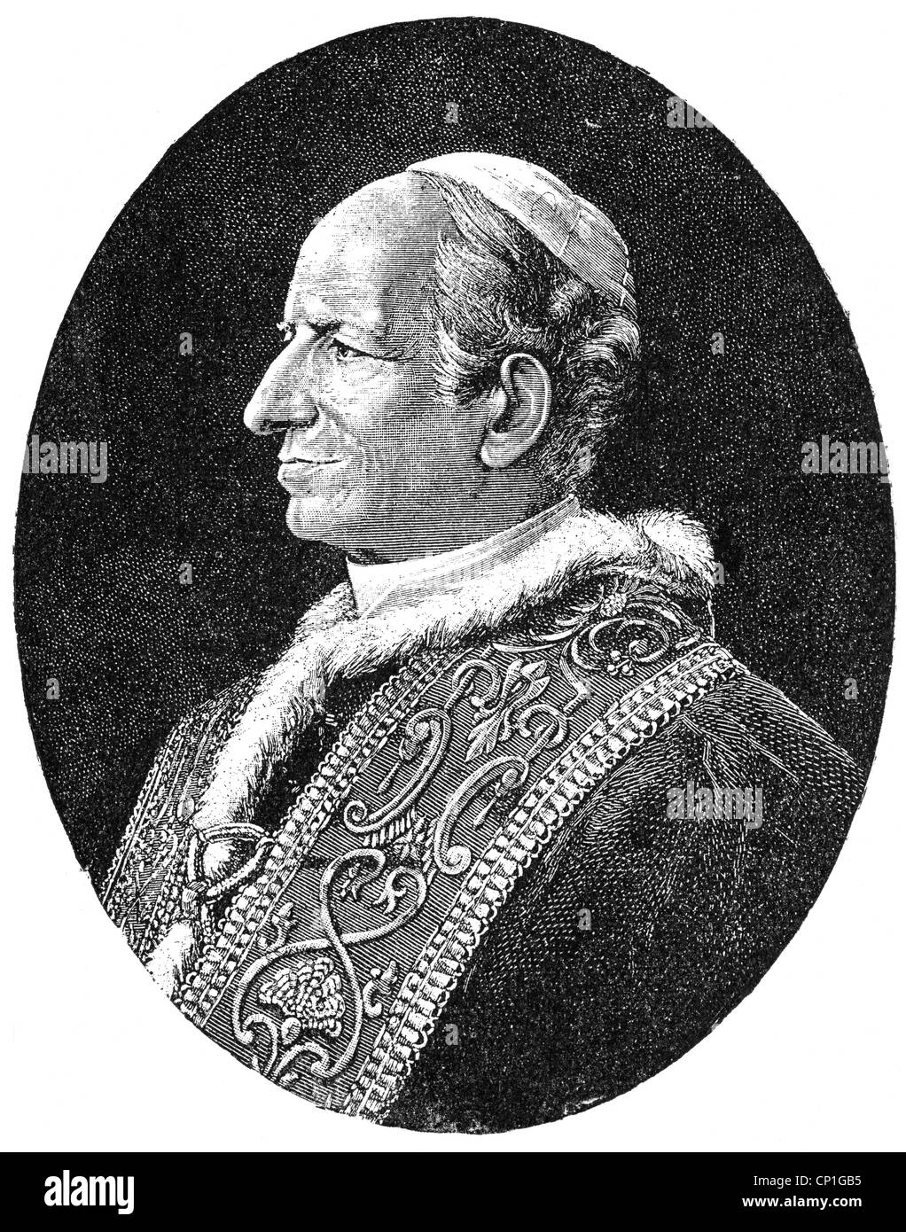 Leone XIII (Vincenzo Gioacchino conte Pecci), 2.3.1810 - 20.6.1903, Papa 20.2.1878 - 20.6.1903, ritratto, incisione in legno, 19th secolo, , Foto Stock