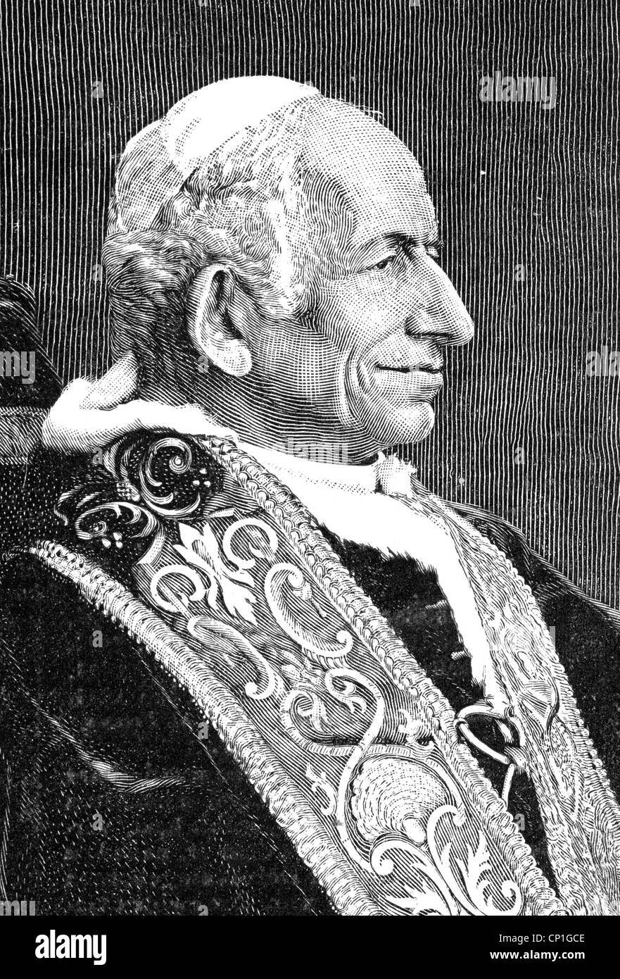 Leone XIII (Vincenzo Gioacchino conte Pecci), 2.3.1810 - 20.6.1903, Papa 20.2.1878 - 20.6.1903, ritratto, incisione in legno, In carta Memoriam, 1903, , Foto Stock