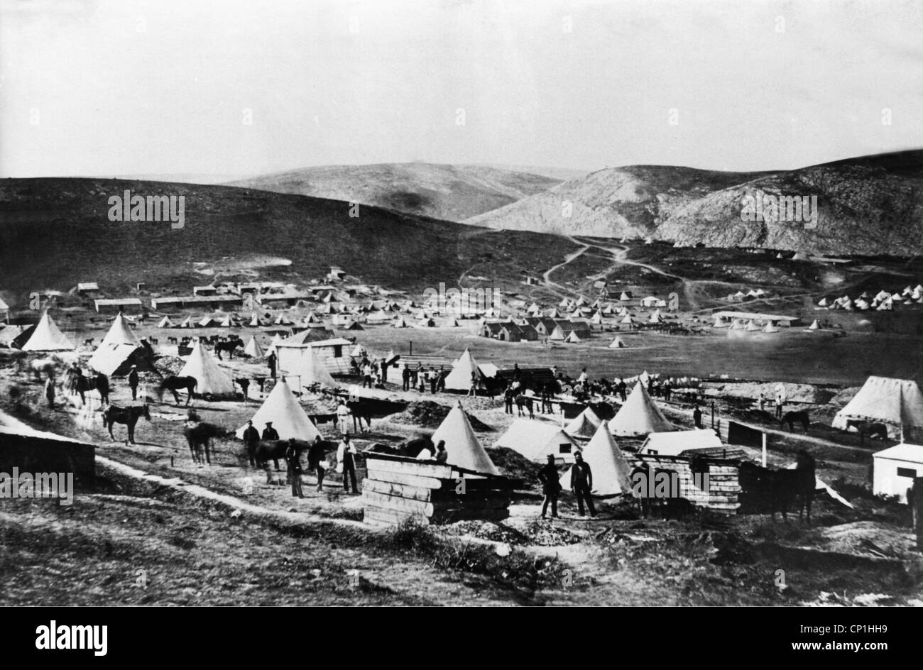 Crimea War 1853 - 1856, assedio di Sevastopol 17.10.1854 - 9.9.1855, campo delle Guardie britanniche del V Dragoon, fotografia di Roger Fenton, 1855, fotografia, militare, cavalleria, cavalleria, 5° Dragoon Guards, tenda, tende, bivacco, campo, campi, Russia, Crimea, Gran Bretagna, XIX secolo, assedio, assedio, assedi, fotografia, foto, foto, storia, persone, persone, Diritti-aggiuntivi-clearences-non-disponibili Foto Stock