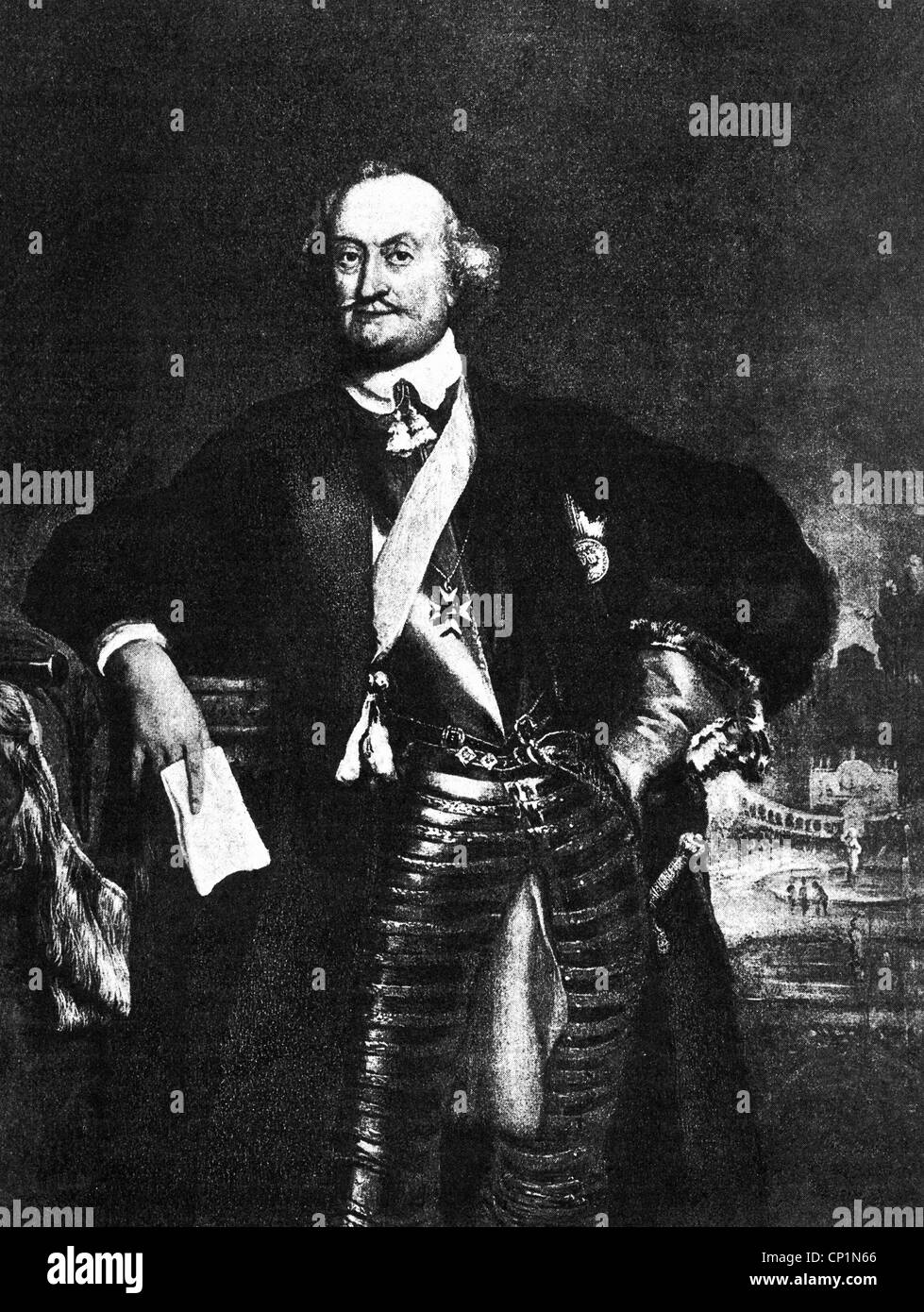 John Maurice 17.6.1604 - 20.12.1679, principe di Nassau-Siegen 5.4.1674 - 20.12.1679, olandese generale, incisione su legno dopo il dipinto di Jan van der Baem, secolo XVII, artista del diritto d'autore non deve essere cancellata Foto Stock