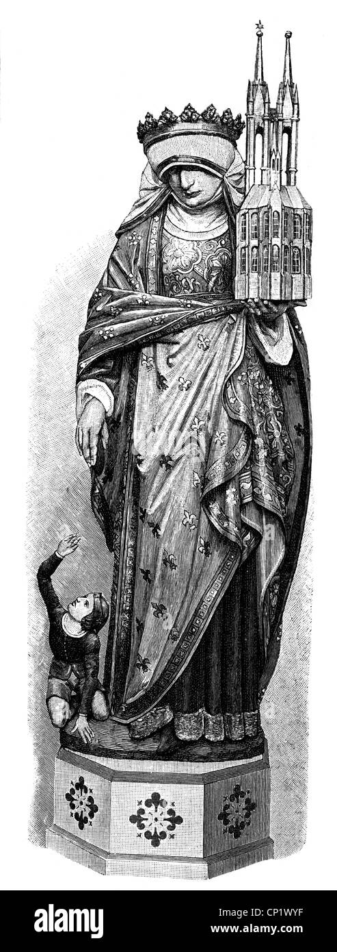Elisabetta d'Ungheria, 1207 - 17.11.1231, santa, Contessa di Andechs-Merania, lunghezza intera, incisione in legno, 19th secolo, dopo una statua presso la Cattedrale di Magdeburgo, Foto Stock