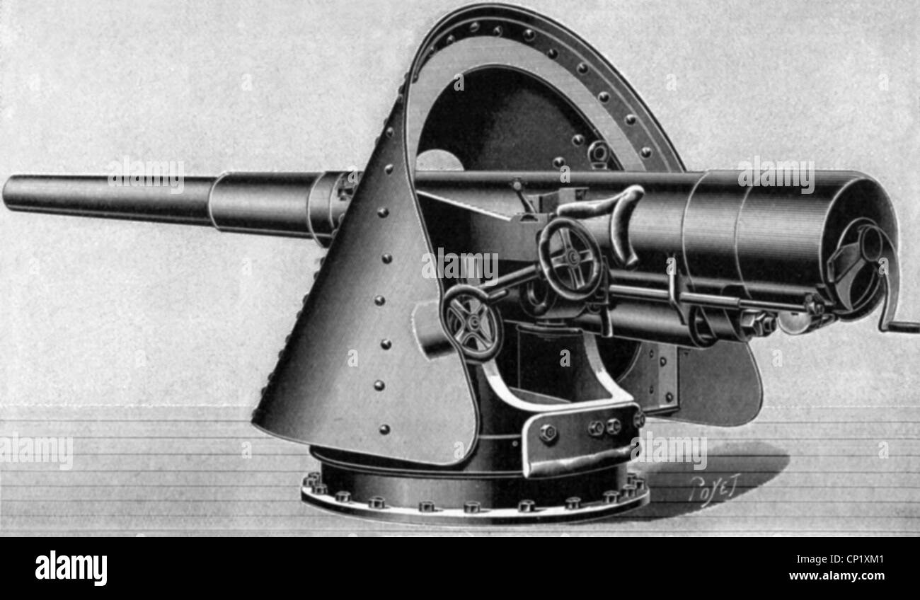 Militare, artiglieria, Francia, pistola a fuoco rapido da 12 cm su supporto blindato, incisione in legno, 1900, diritti-aggiuntivi-clearences-non disponibile Foto Stock