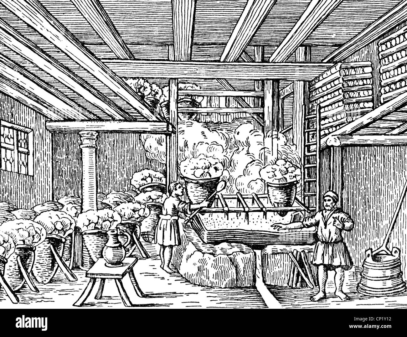 L'industria, sale, sale raffineria, Hallores sale di raffinazione, Halle an der Saale, incisione su rame, circa 1670, artista del diritto d'autore non deve essere cancellata Foto Stock