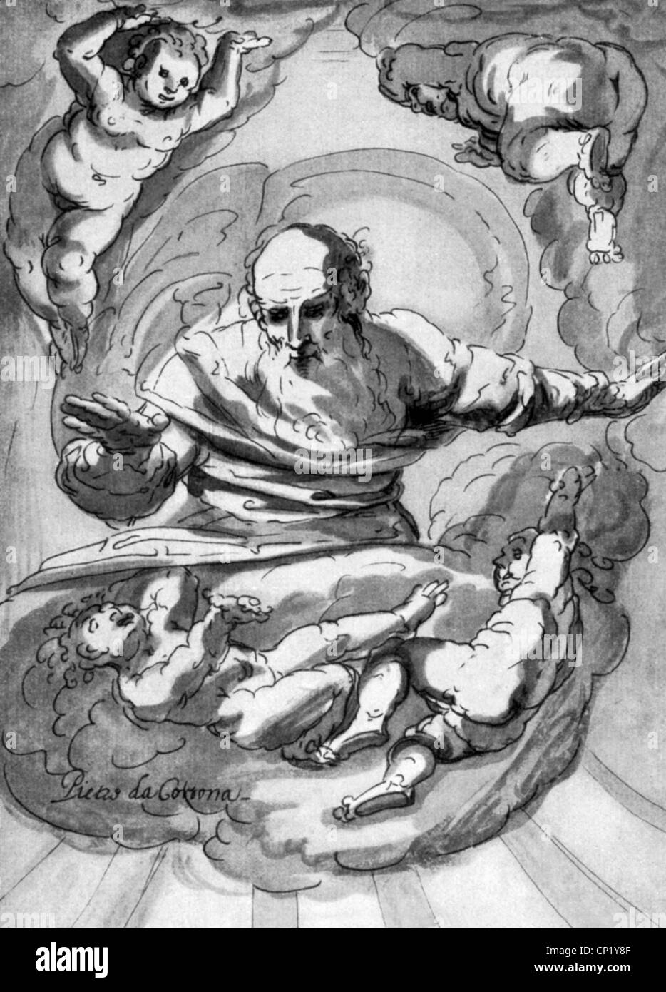 Religione, scene bibliche, creazione, 1° giorno, Dio divide la luce dalle tenebre, disegno a penna di Pietro da Cortona, Italia, 17 ° secolo, belle arti, barocco, mondo, terra, giorno, notte, divisione, mito, creatore, Bibbia, Libro della Genesi, Antico Testamento, storico, storico, persone, diritti aggiuntivi-clearences-non disponibili Foto Stock