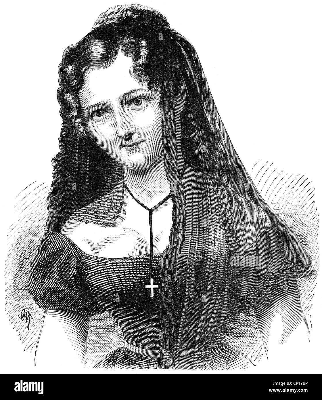 Bauer, Caroline, 29.3.1807 - 18.10.1878, attrice tedesca, 27 anni, ritratto, incisione in legno, 19th secolo, Foto Stock