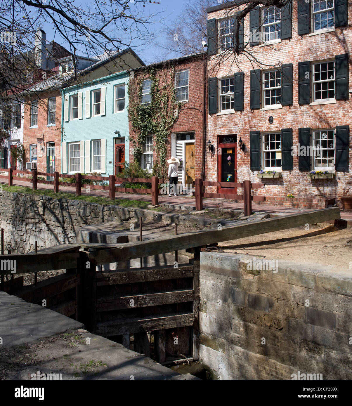 Rowhouses, Chesapeake e Ohio Canal, Georgetown, Washington D.C. Stati Uniti d'America Foto Stock