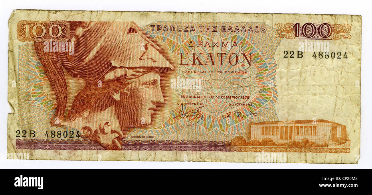 Denaro / finanze, banconote, Grecia, 100 dracme, banconote, Banca nazionale greca, 1978, diritti aggiuntivi-clearences-non disponibile Foto Stock