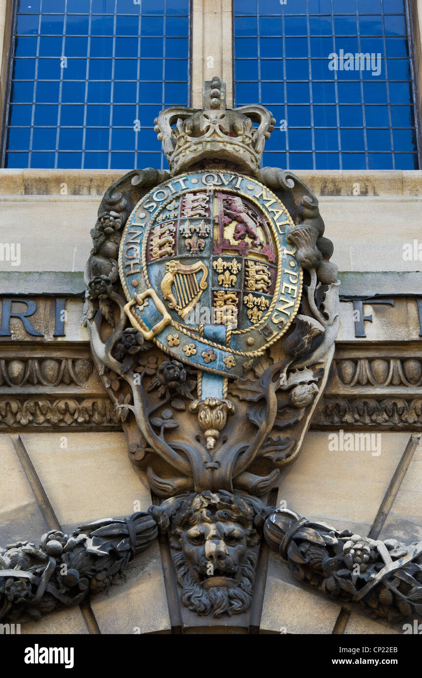 Sheldonian Theatre ingresso anteriore dettaglio, Oxford, Oxfordshire, Inghilterra Foto Stock