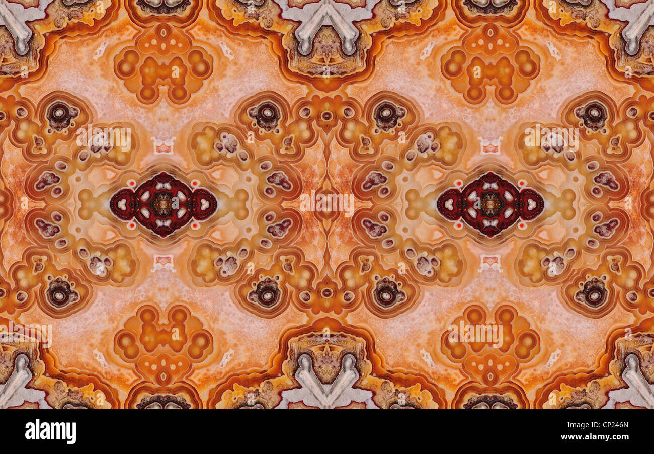 Lucidati fetta di Jasper (opaco, a grana fine forma di calcedonio) simmetrica modello realizzato mediante ripetizione di immagine Foto Stock
