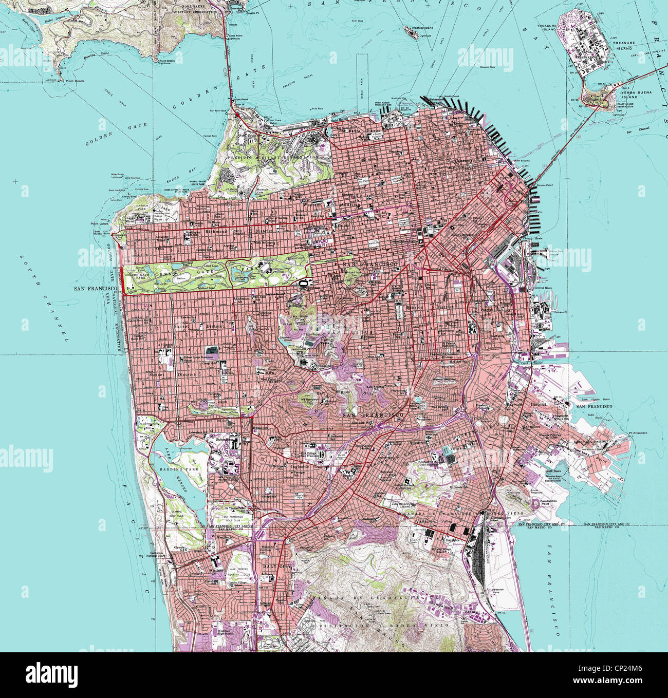 Mappa topografica di San Francisco in California Foto Stock