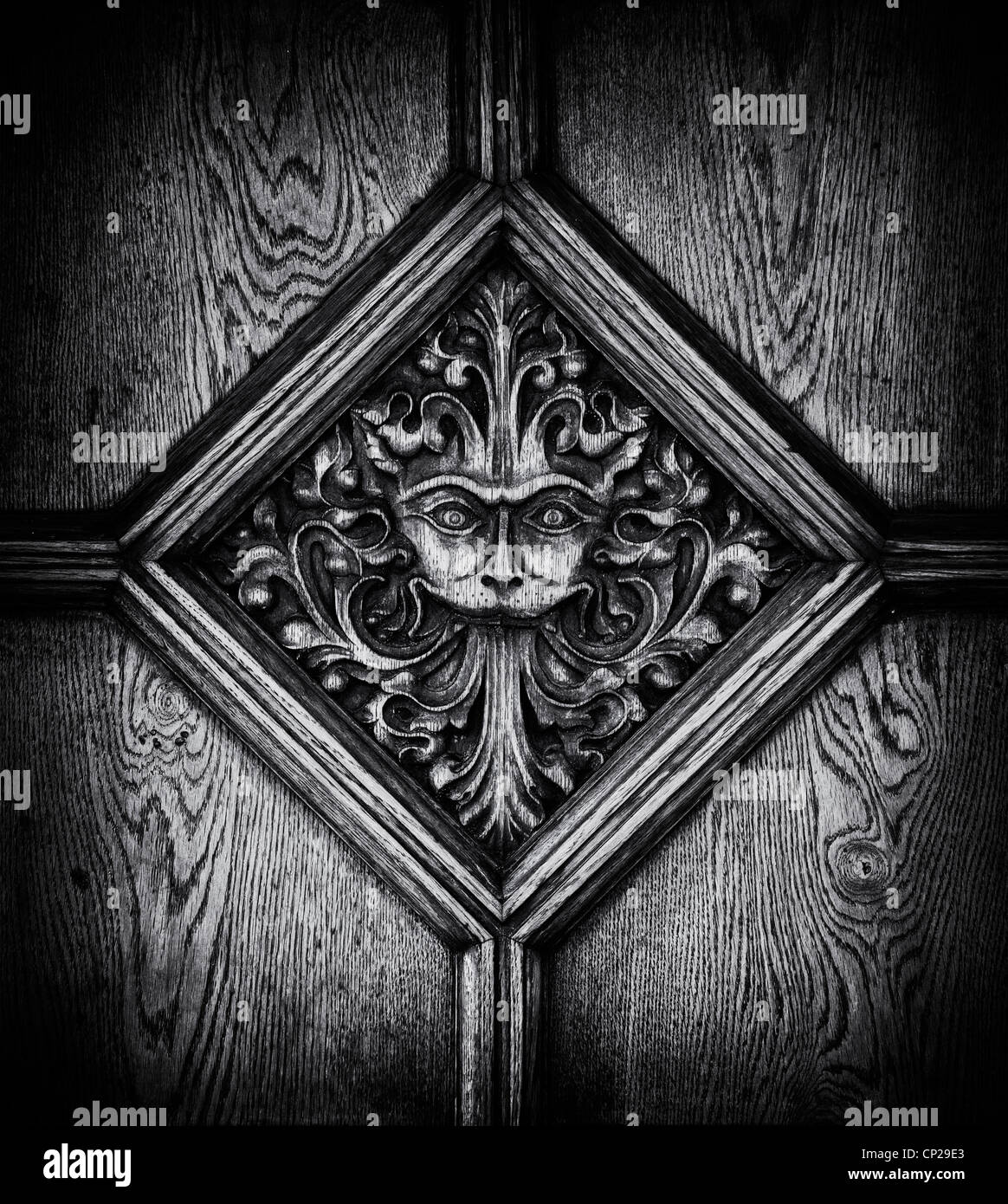 La porta di Aslan. Lion porta faccia il carving. Brasenose College di Oxford, Oxfordshire, Inghilterra. Monocromatico Foto Stock