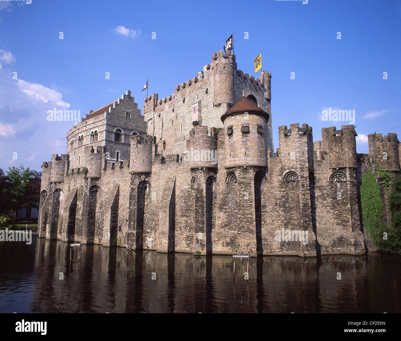 Il Castello medievale di Gravensteen, Gand (Gand), provincia delle Fiandre Orientali, Regno del Belgio Foto Stock