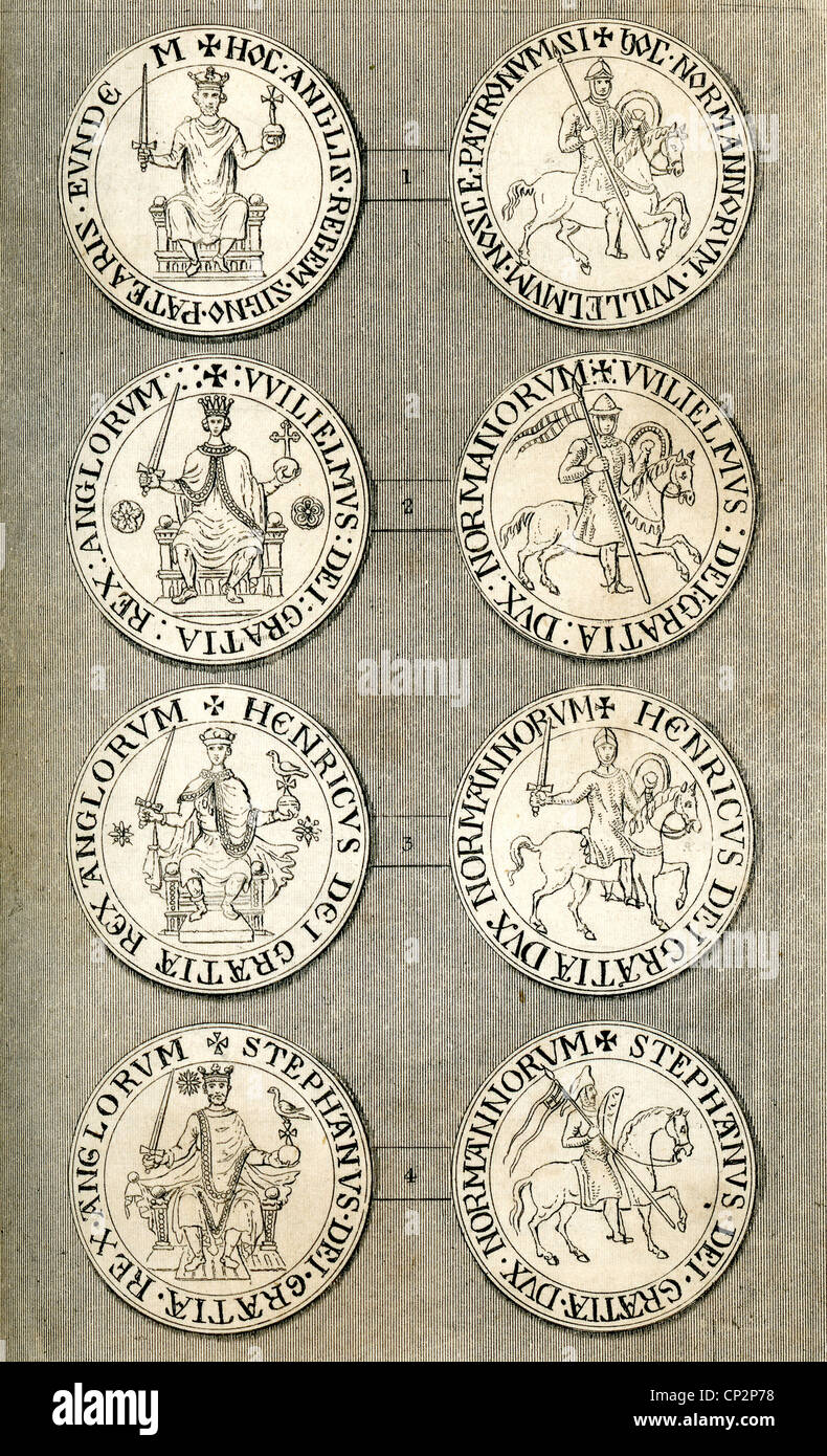 Illustrazione delle grandi tenute di Guglielmo I, Guglielmo II, Henry Ho e Stephen. Foto Stock