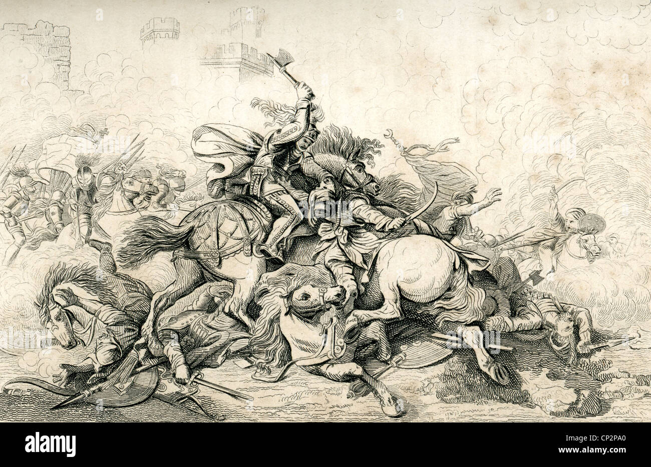 Illustrazione di re Riccardo Cuor di leone in battaglia durante la terza crociata Foto Stock