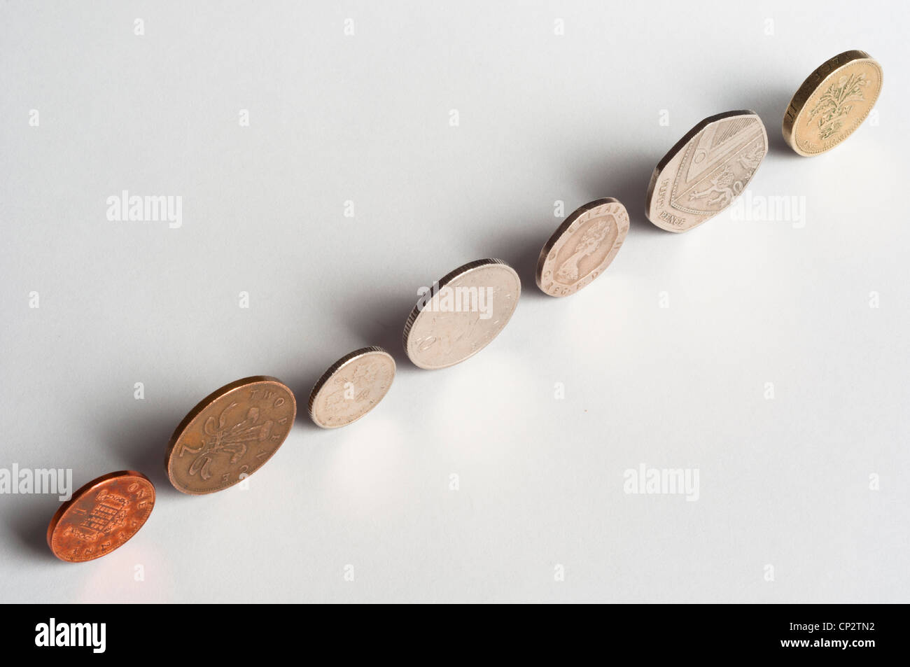 Monete del Regno Unito Valuta Sterlina penny per libbra Foto Stock