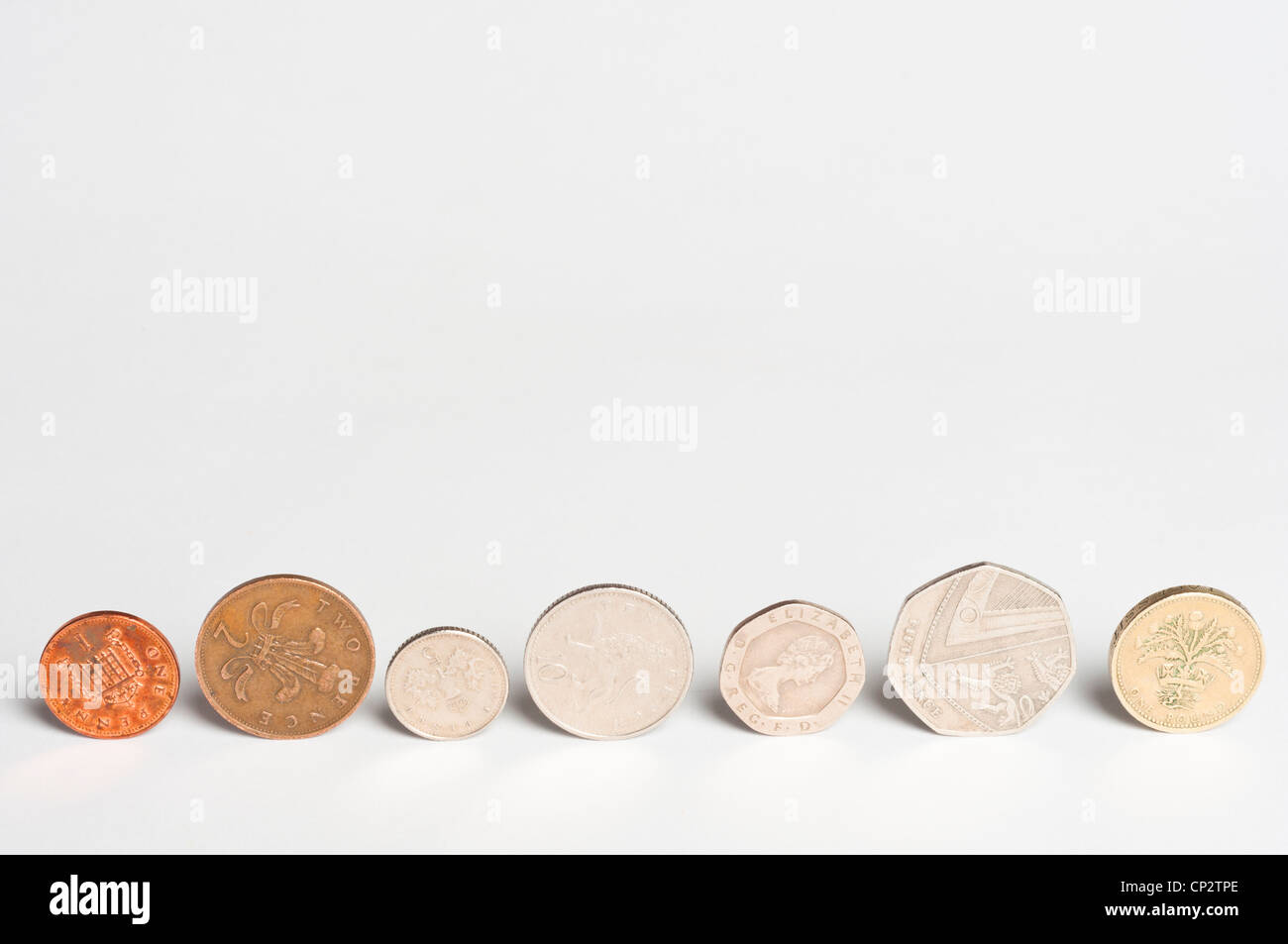 Monete del Regno Unito Valuta Sterlina penny per libbra Foto Stock