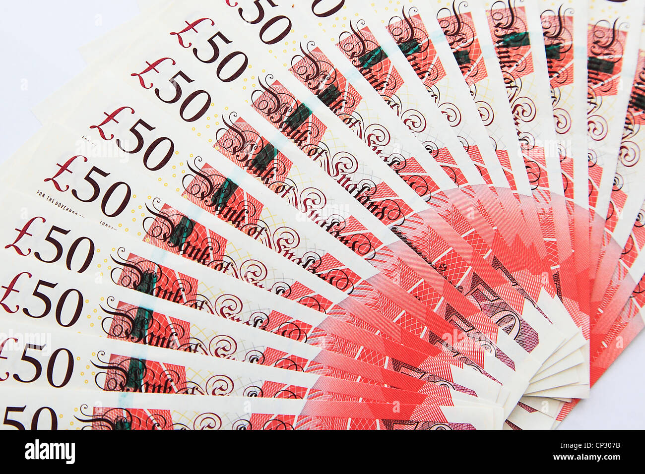 Cinquanta pound ventola note Foto Stock