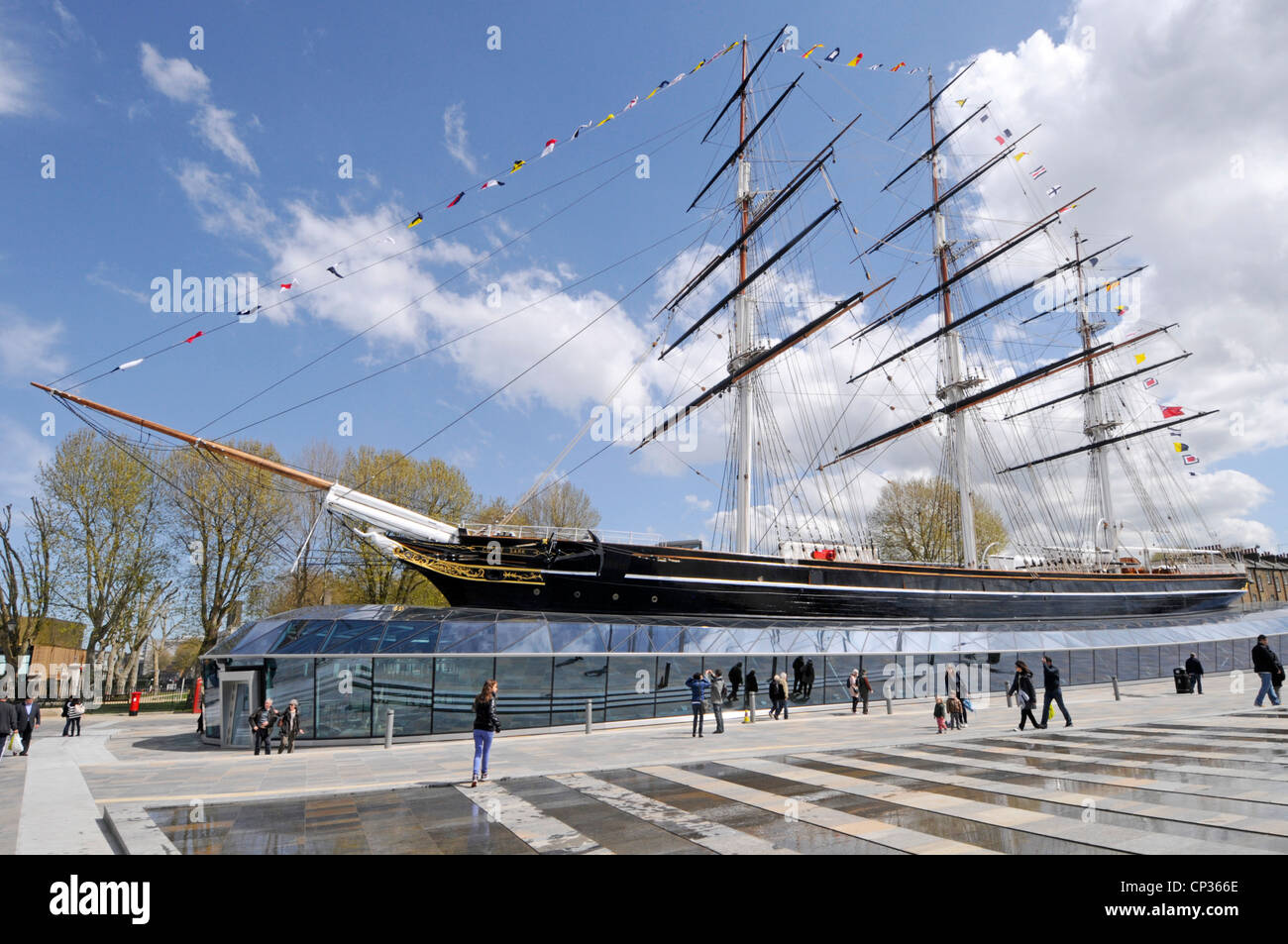 Storia completa della nave clipper Cutty Sark e mostra museo a bordo restauro di attrazioni turistiche nella storica città marittima di Greenwich Londra Regno Unito Foto Stock