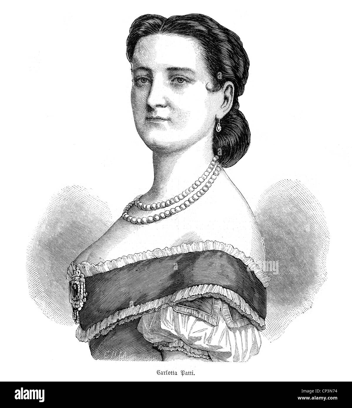 Patti, Carlotta, 1840 - 27.6.1889, cantante d'opera italiana, ritratto, incisione in legno, 1860s, Foto Stock