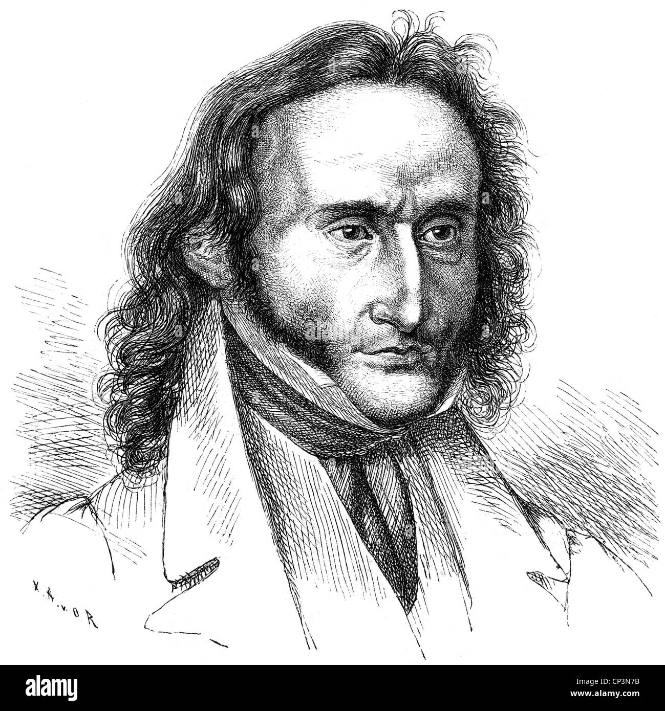 Paganini, Niccolo, 27.10.1782 - 27.5.1840, violinista italiano, ritratto, incisione in legno dopo un attacco di C. L. Grimm dal 1830, Foto Stock