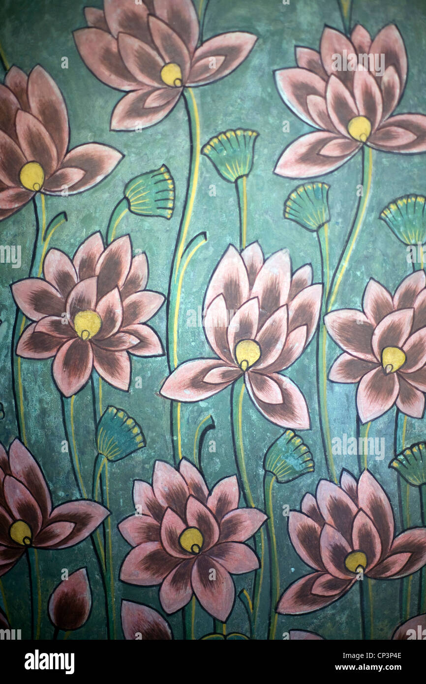 Incisioni sulle pareti dipinte sul Palazzo di Città, Jaipur, India Foto Stock