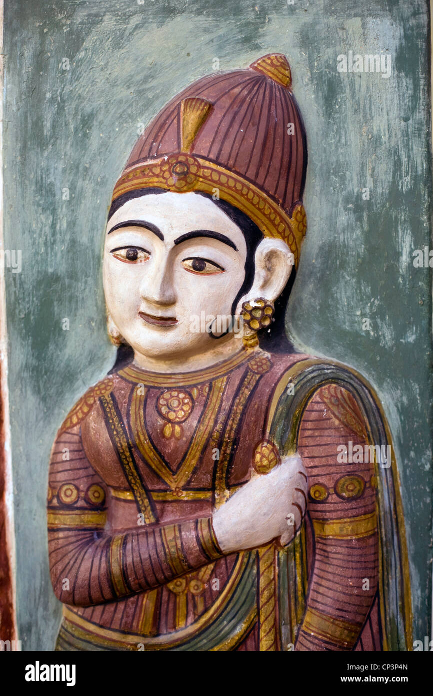 Incisioni sulle pareti dipinte sul Palazzo di Città, Jaipur, India Foto Stock