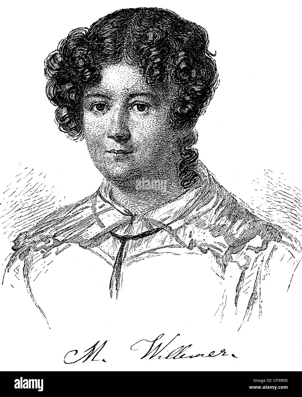 Willemer, Marianne von, 20.11.1784 - 6.12.1860, attrice austriaca, ballerina, poeta, amico di Johann Wolfgang von Goethe, ritratto, incisione di Doris Raab dopo miniatura del 1819, Foto Stock