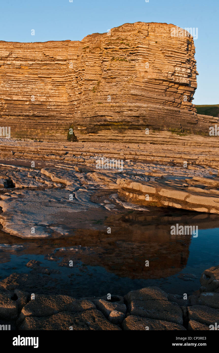 Le scogliere calcaree del Glamorgan Heritage Coast nel Galles del Sud al punto di Nash, Foto Stock