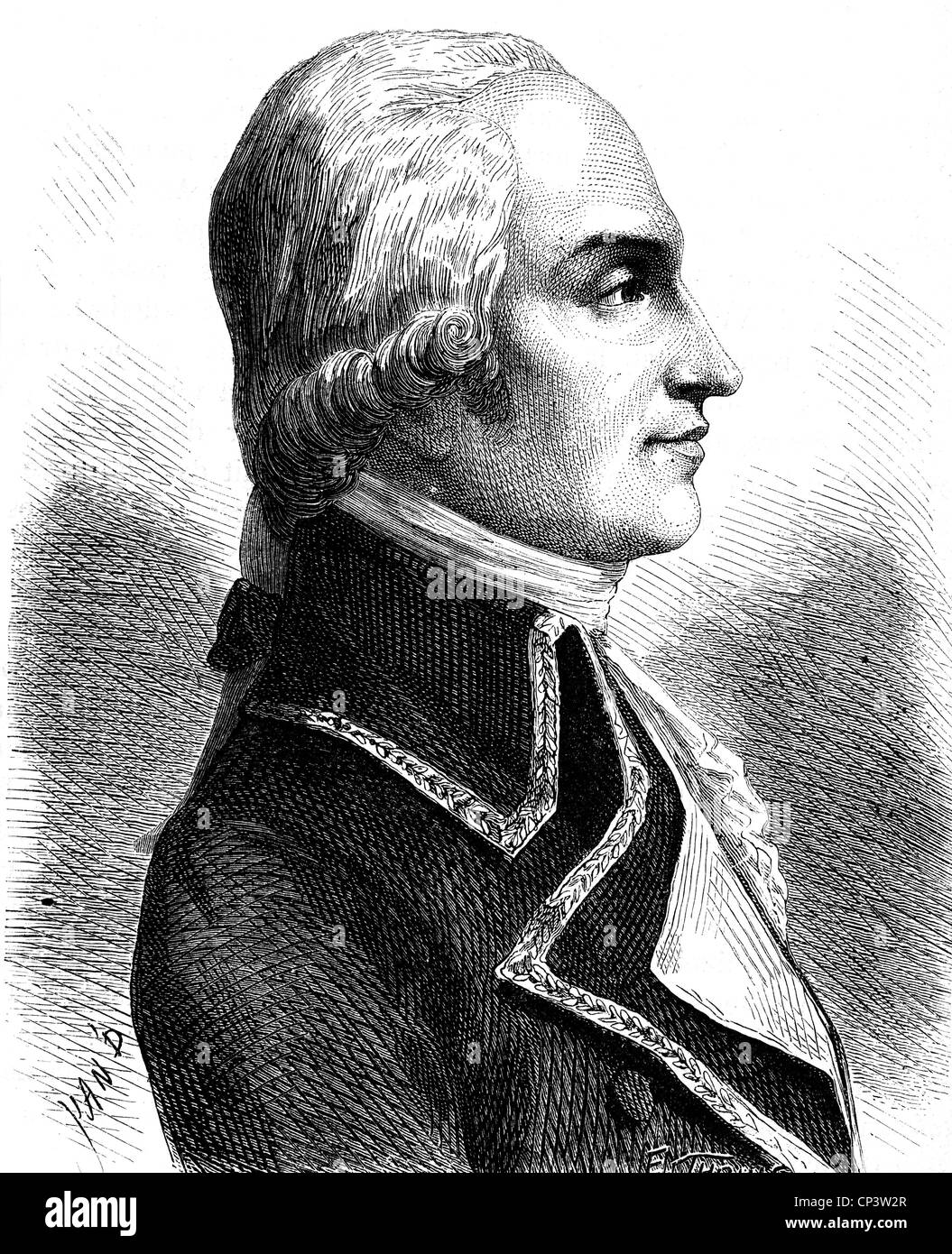 Biron, Armand-Louis de Gontaut, duca di, 13.4.1747 - 31.12.1793, generale francese, ritratto, incisione in legno, 19th secolo, Foto Stock