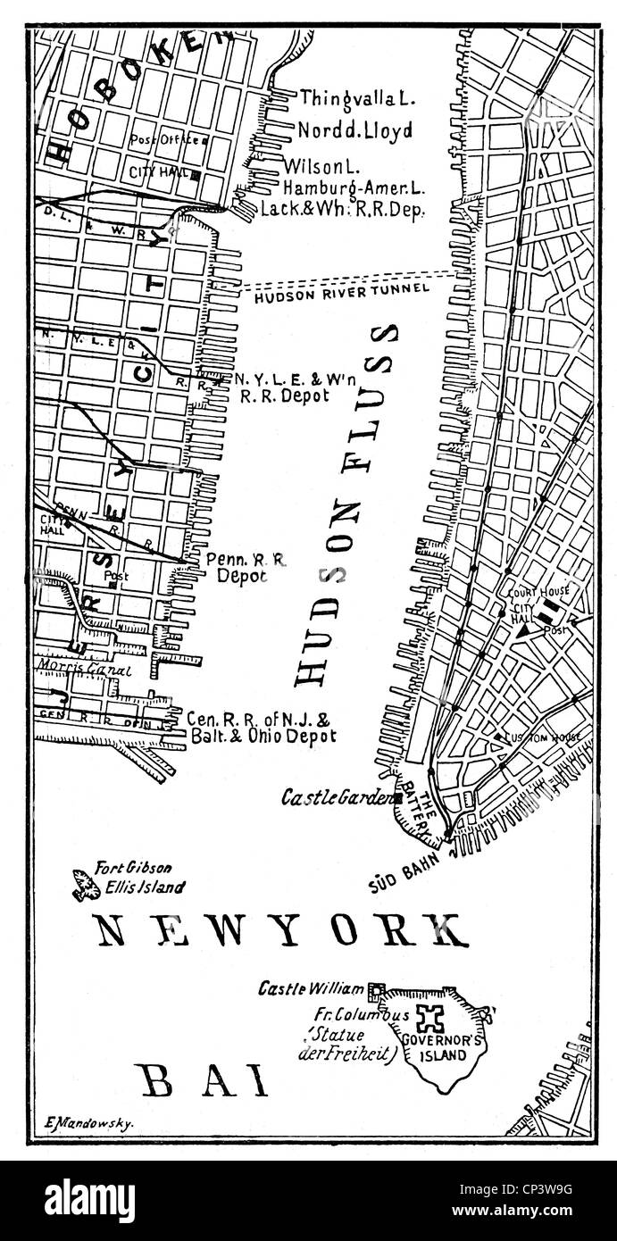 Geografia / viaggio, Stati Uniti, Jersey City, New Jersey, porto sul fiume Hudson, mappa, disegno, 'Die Woche', No. 27, 1900, diritti aggiuntivi-clearences-non disponibile Foto Stock