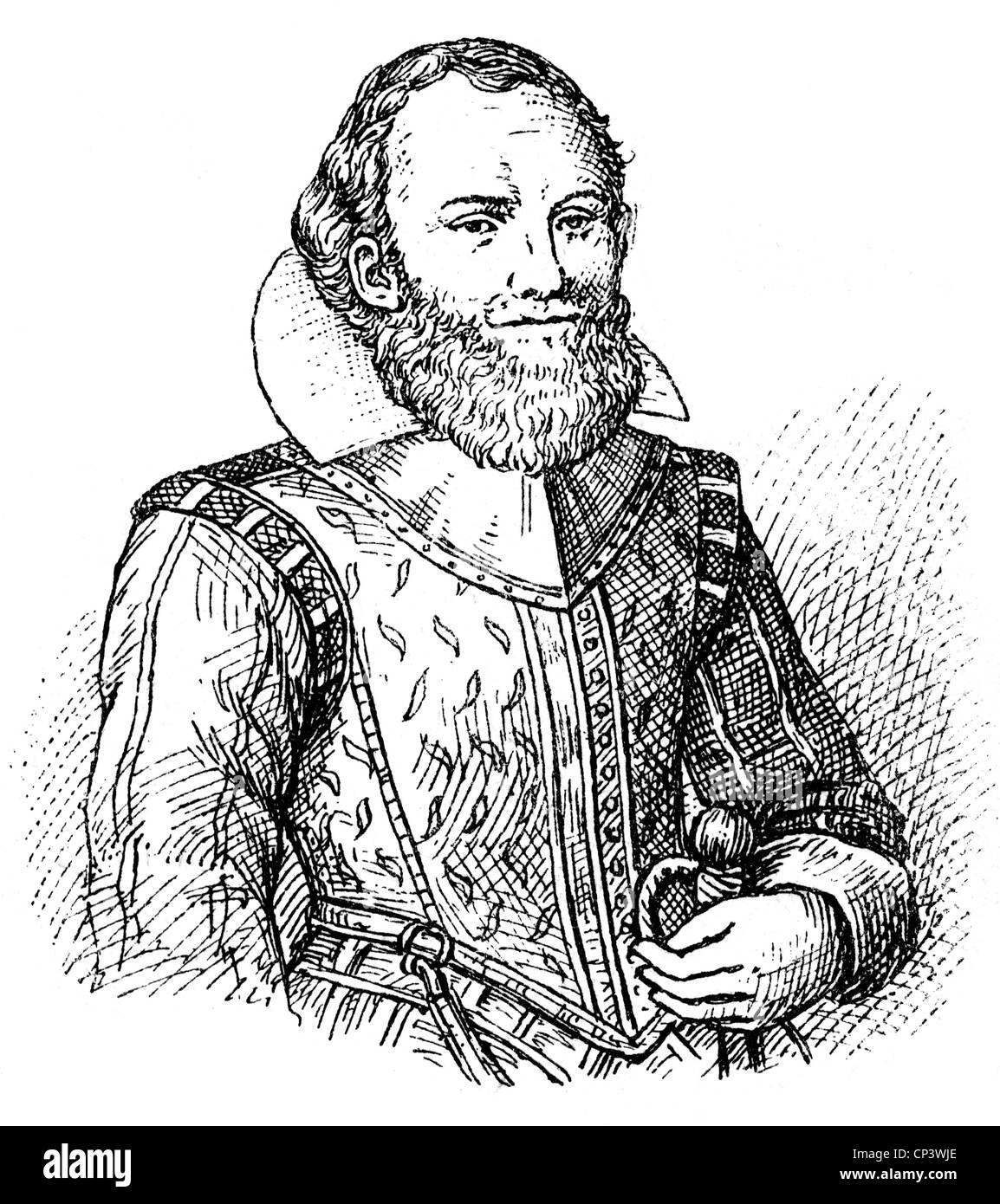 Smith, John, 1580 - 21.6.1631, navigatore e scrittore inglese, ritratto, incisione in legno, 19th secolo, Foto Stock